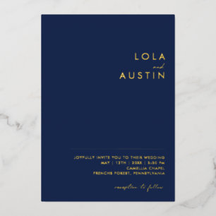 Modern Minimal   Navy und Gold Casual Wedding Real Folieneinladung