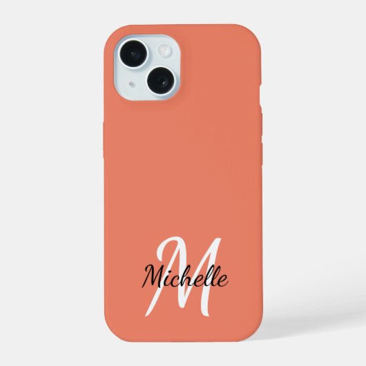 Modern Minimal Orange Monogram Initial iPhone 15 Hülle (Rückseite)
