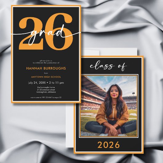 Modern Minimal Orange Script Graduation Party Einladung