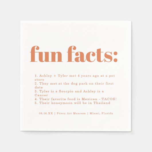 Modern Minimal Papaya | Fun Facts Wedding Serviette (Vorderseite)