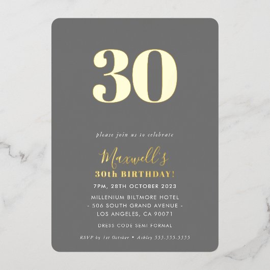 MODERN MINIMAL Party Grau 30. Folieneinladung (Vorderseite)