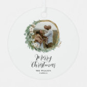 Modern minimal photo Christmas elegant script Ornament Aus Metall (Vorderseite)