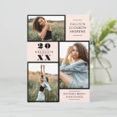 Modern Minimal Pink Black Photo Grid Graduation Einladung (Stehend Vorderseite)