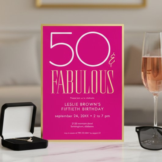Modern Minimal Pink Fifty & Fabulous Birthday Folieneinladung