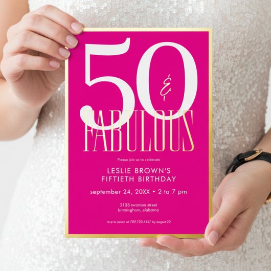 Modern Minimal Pink Fifty & Fabulous Birthday Folieneinladung