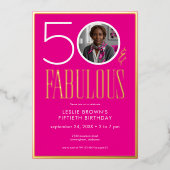 Modern Minimal Pink Fifty Fabulous Photo Birthday Folieneinladung (Vorderseite)