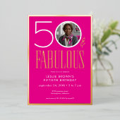 Modern Minimal Pink Fifty Fabulous Photo Birthday Folieneinladung (Stehend vorne)