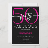Modern Minimal Pink Fifty Fabulous Script Birthday Einladung (Vorderseite)