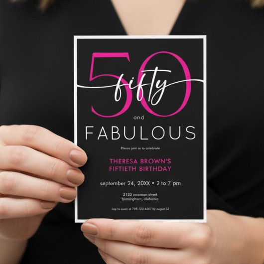 Modern Minimal Pink Fifty Fabulous Script Birthday Einladung