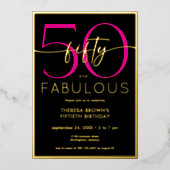 Modern Minimal Pink Fifty Fabulous Script Birthday Folieneinladung (Vorderseite)