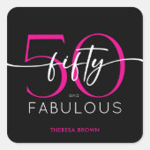 Modern Minimal Pink Fifty Fabulous Script Birthday Quadratischer Aufkleber (Vorderseite)