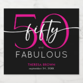 Modern Minimal Pink Fifty Fabulous Script Birthday Schaumweinetikett (Einzelnes Label)