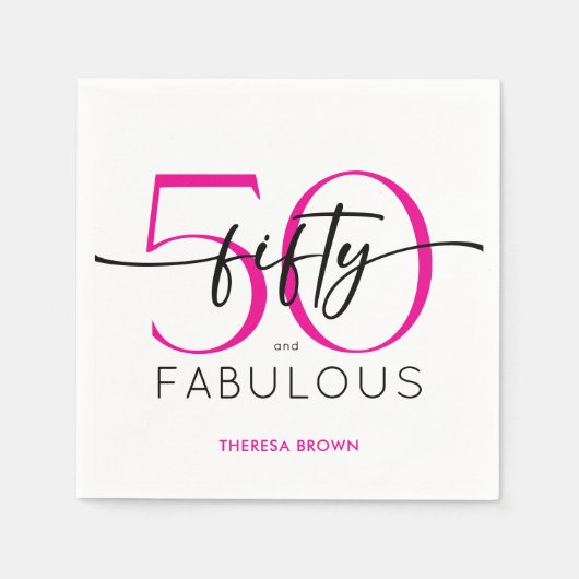 Modern Minimal Pink Fifty Fabulous Script Birthday Serviette (Vorderseite)