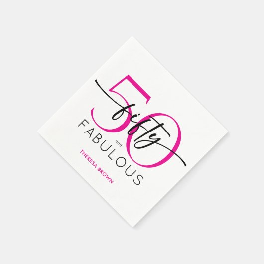 Modern Minimal Pink Fifty Fabulous Script Birthday Serviette (Ecke)