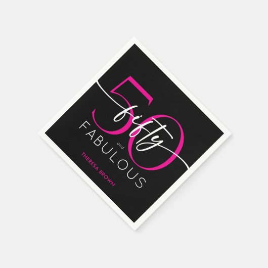 Modern Minimal Pink Fifty Fabulous Script Birthday Serviette (Ecke)