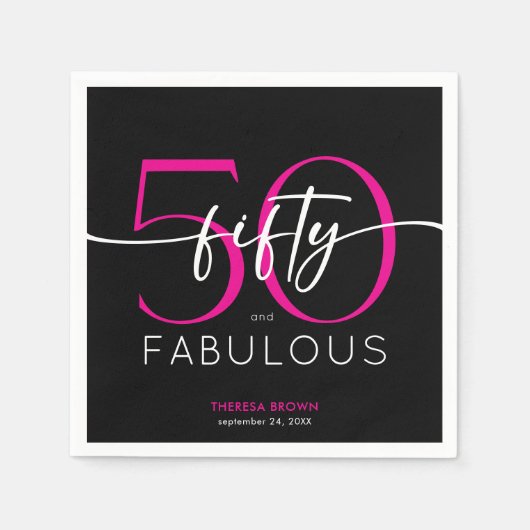 Modern Minimal Pink Fifty Fabulous Script Birthday Serviette (Vorderseite)