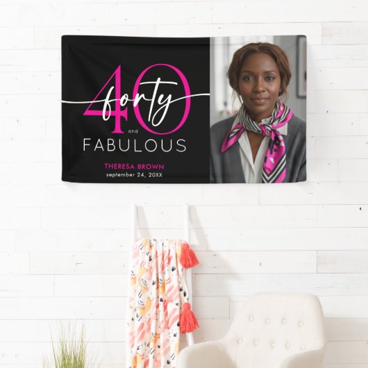 Modern Minimal Pink Forty Fabulous Script Birthday Banner (Insitu)