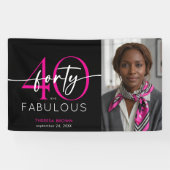 Modern Minimal Pink Forty Fabulous Script Birthday Banner (Horizontal)