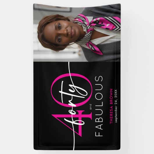Modern Minimal Pink Forty Fabulous Script Birthday Banner (Vertikal)