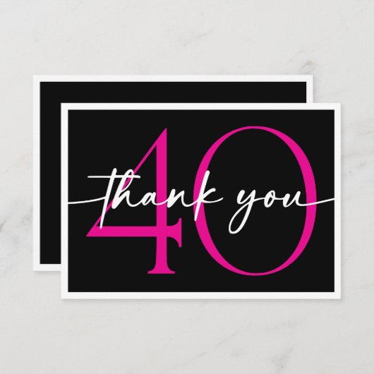 Modern Minimal Pink Forty Fabulous Script Birthday Dankeskarte (Vorne/Hinten)