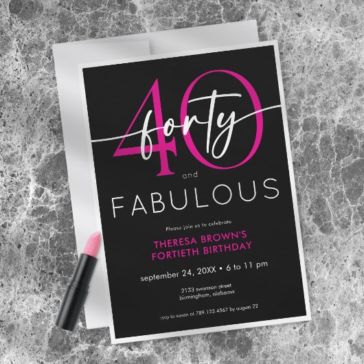 Modern Minimal Pink Forty Fabulous Script Birthday Einladung