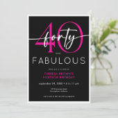 Modern Minimal Pink Forty Fabulous Script Birthday Einladung (Stehend Vorderseite)