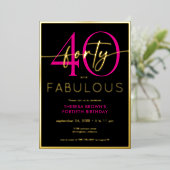 Modern Minimal Pink Forty Fabulous Script Birthday Folieneinladung (Stehend vorne)