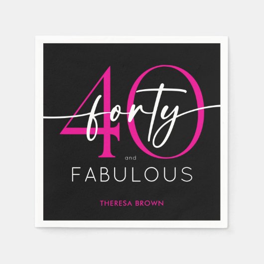 Modern Minimal Pink Forty Fabulous Script Birthday Serviette (Vorderseite)