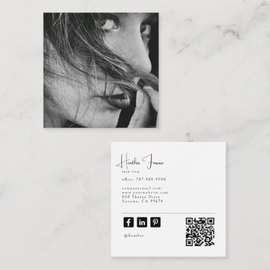 Modern Minimal Professional Photo Social QR Code Quadratische Visitenkarte (Vorne/Hinten)