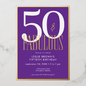 Modern Minimal Purple Fifty & Fabulous Birthday Folieneinladung (Vorderseite)