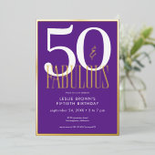 Modern Minimal Purple Fifty & Fabulous Birthday Folieneinladung (Stehend vorne)