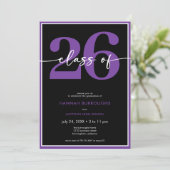 Modern Minimal Purple Script Graduation Party Einladung (Stehend Vorderseite)