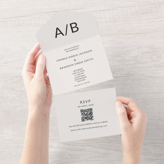 Modern Minimal QR All-in-One Wedding Invitation All In One Einladung (Abreißen)