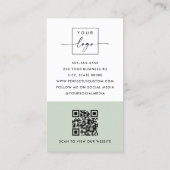 Modern minimal QR code sage green white vertical Visitenkarte (Rückseite)
