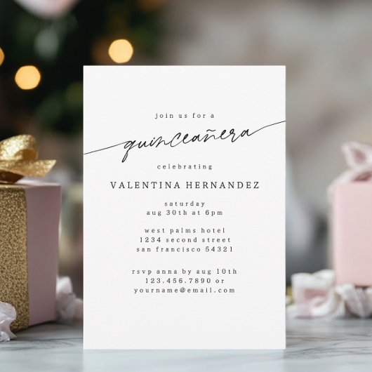 Modern Minimal Quinceanera Geburtstagsparty Script Einladung