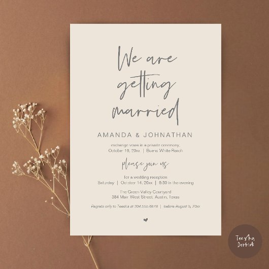 Modern Minimal Reception, "We are getting married" Einladung