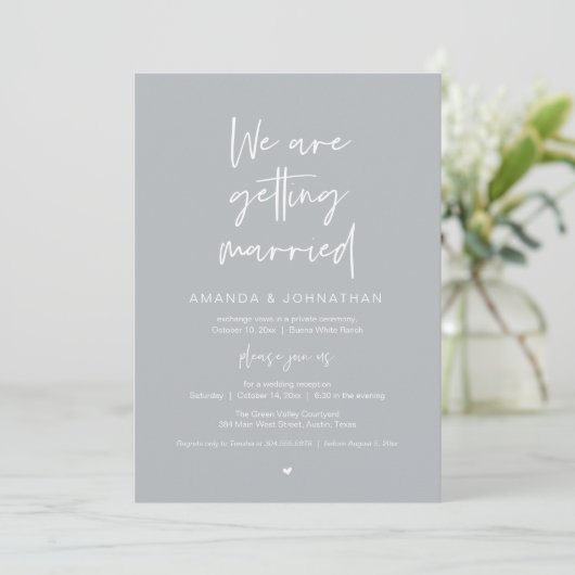 Modern Minimal Reception, "We are getting married" Einladung (Stehend Vorderseite)