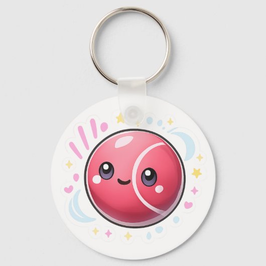 “Modern Minimal Red Ball Keychain | Pink & Blue Li Schlüsselanhänger (Vorderseite)