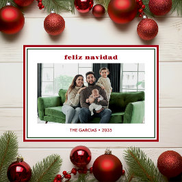 Modern Minimal Red Border Photo Feliz Navidad Feiertagskarte