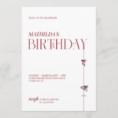 Modern Minimal Red Burgundy Bow Birthday Einladung (Vorderseite)