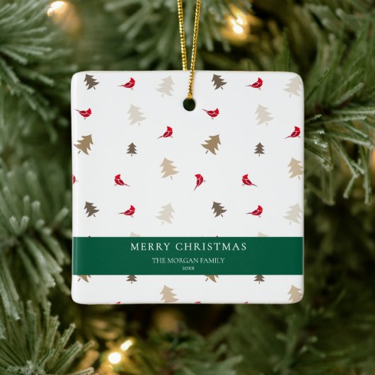Modern Minimal Red Cardinal Christmas Tree Pattern Keramikornament (Baum)