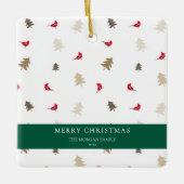 Modern Minimal Red Cardinal Christmas Tree Pattern Keramikornament (Vorderseite)