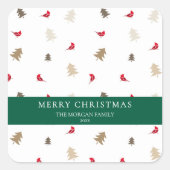 Modern Minimal Red Cardinal Christmas Tree Pattern Quadratischer Aufkleber (Vorderseite)