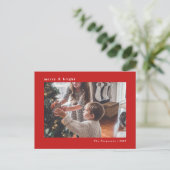 Modern Minimal Red Christmas Holiday Foto Card Postkarte (Stehend Vorderseite)