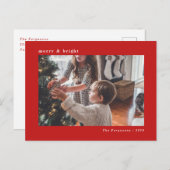 Modern Minimal Red Christmas Holiday Foto Card Postkarte (Vorne/Hinten)