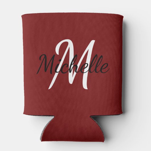 Modern Minimal Red Monogram Name + Initial Dosenkühler (Rückseite)