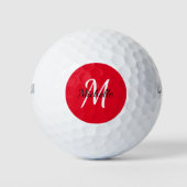 Modern Minimal Red Monogram Name + Initial Golfball (Vorderseite)