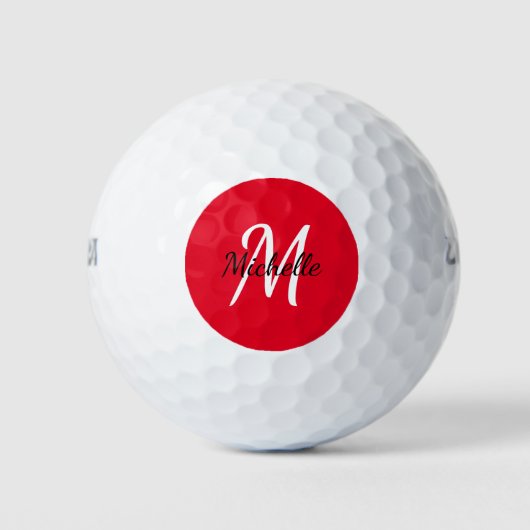 Modern Minimal Red Monogram Name + Initial Golfball (Vorderseite)