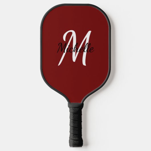 Modern Minimal Red Monogram Name & Initial Pickleball Schläger (Vorderseite)