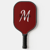Modern Minimal Red Monogram Name & Initial Pickleball Schläger (Rückseite)